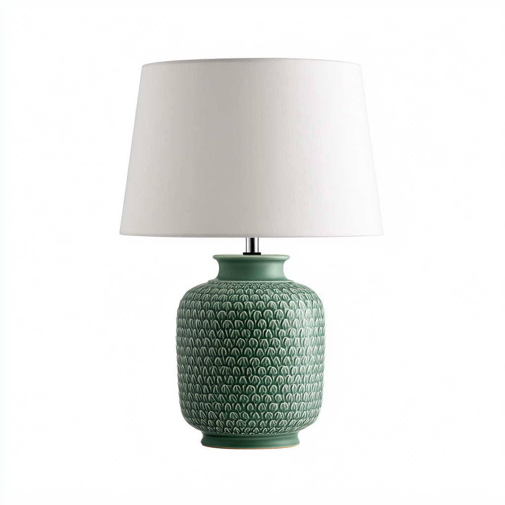 Lampada da tavolo in ceramica 28x28x45 cm - verde - bianco - adatta al soggiorno e alla camera da letto - design moderno-Nestleix
