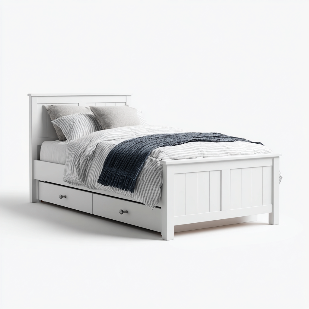 Letto singolo legno con contenitore 200x100x95 cm bianco per camera da letto stile moderno-Nestleix
