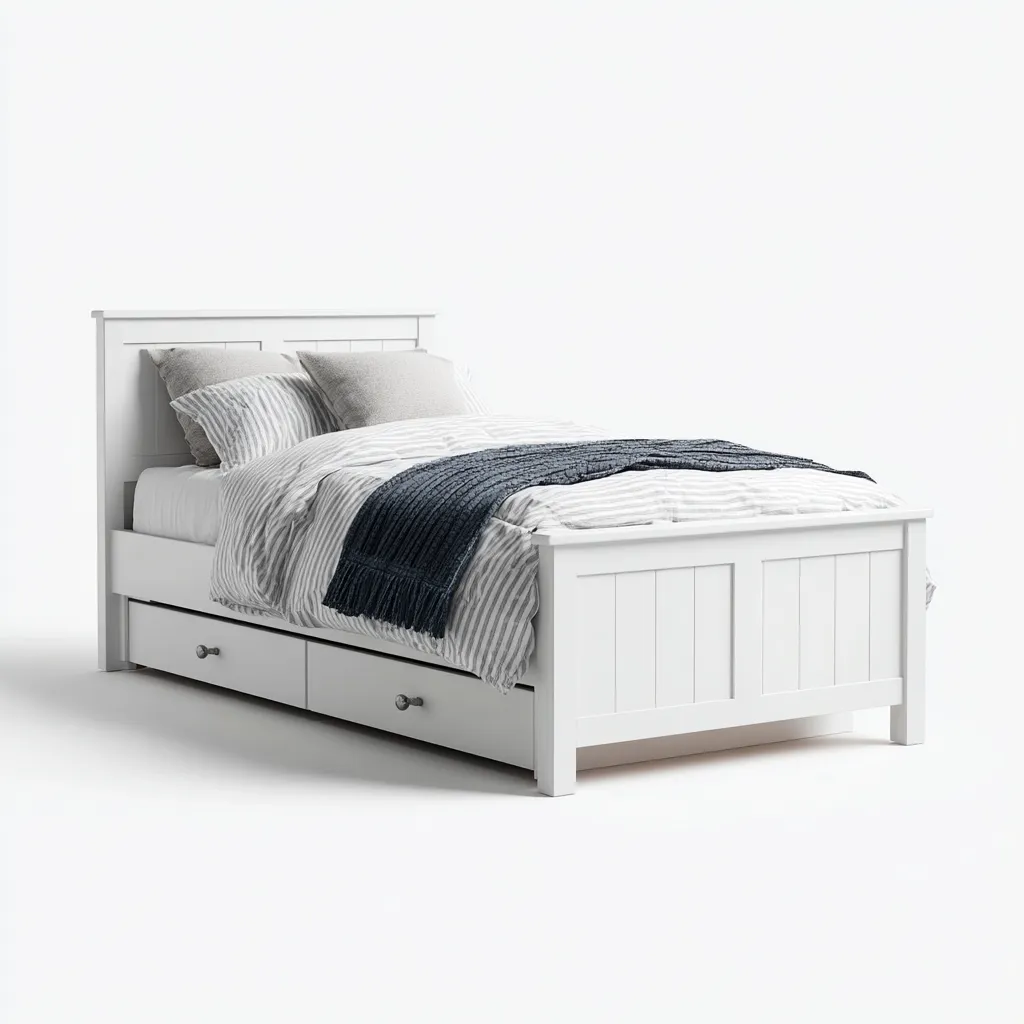 Letto singolo legno con contenitore 200x100x95 cm bianco per camera da letto stile moderno-Nestleix