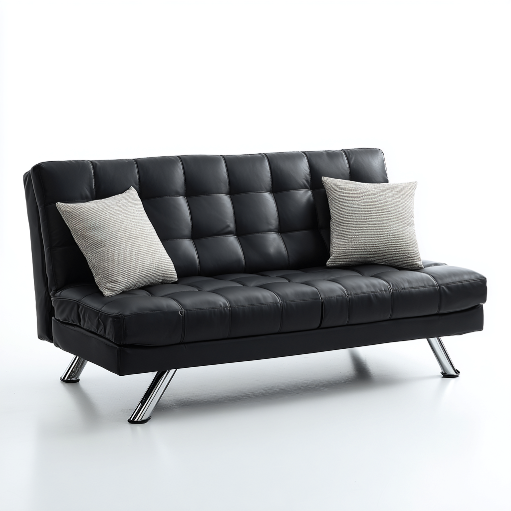 Divano lineare - Pelle - Metallo - 180x80x82 cm - Nero - Design moderno adatto al soggiorno-Nestleix