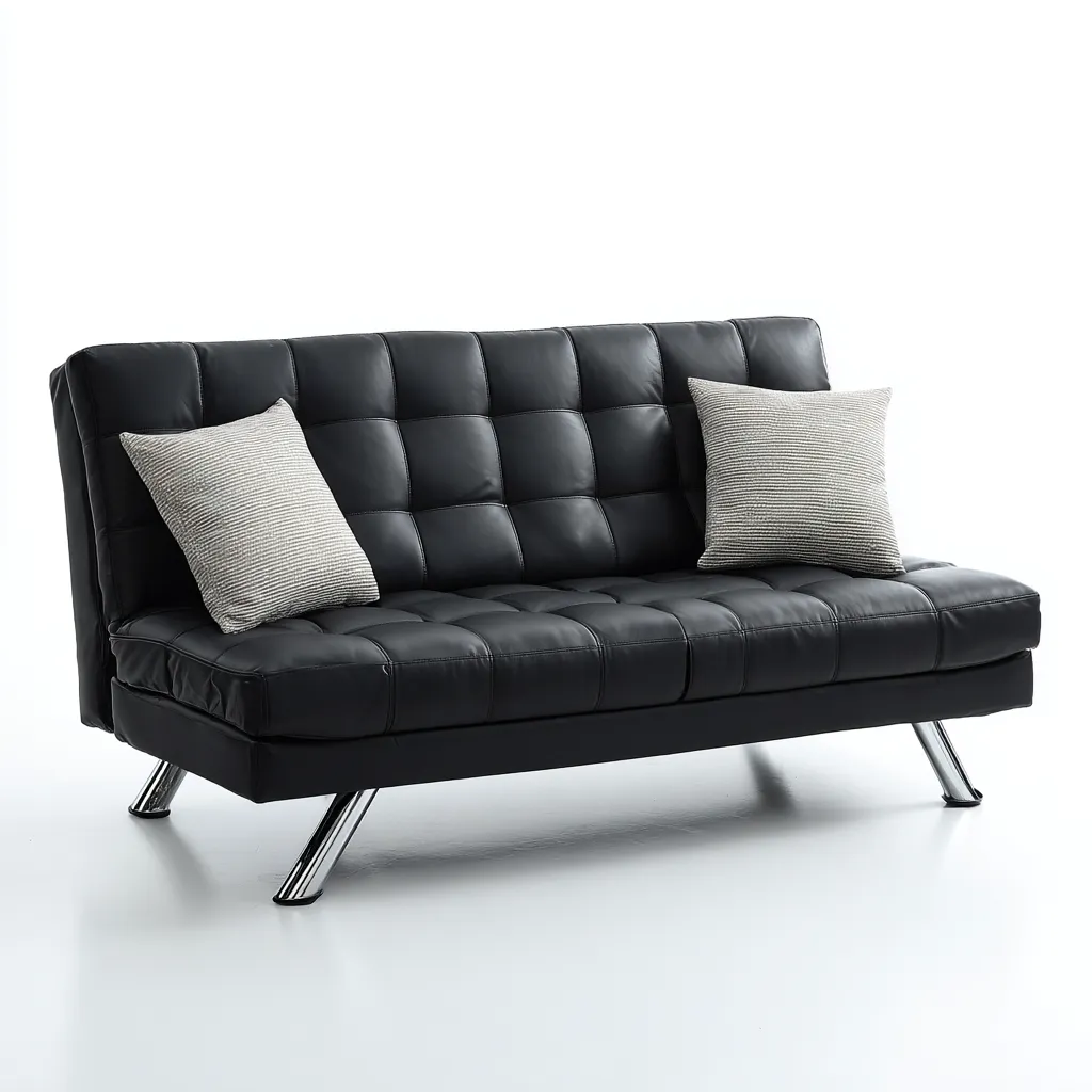 Divano lineare - Pelle - Metallo - 180x80x82 cm - Nero - Design moderno adatto al soggiorno-Nestleix