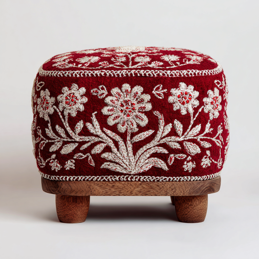 Pouf tessuto ricamato 38x38x32 cm rosso - design tradizionale - per soggiorno-Nestleix