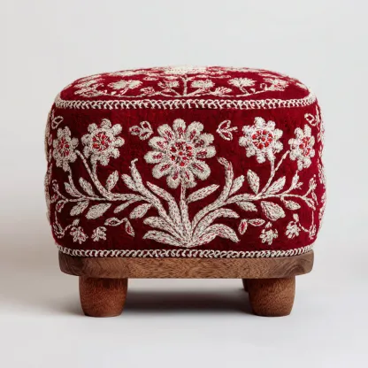 Pouf tessuto ricamato 38x38x32 cm rosso - design tradizionale - per soggiorno-Nestleix