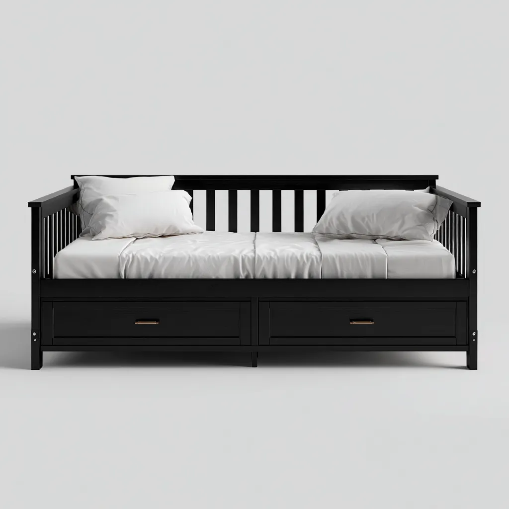 Divano letto in legno 210x95x85 cm - nero - stile moderno con cassetti adatto per camera da letto-Nestleix