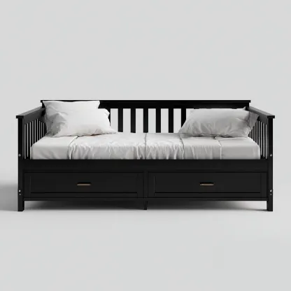 Divano letto in legno 210x95x85 cm - nero - stile moderno con cassetti adatto per camera da letto-Nestleix
