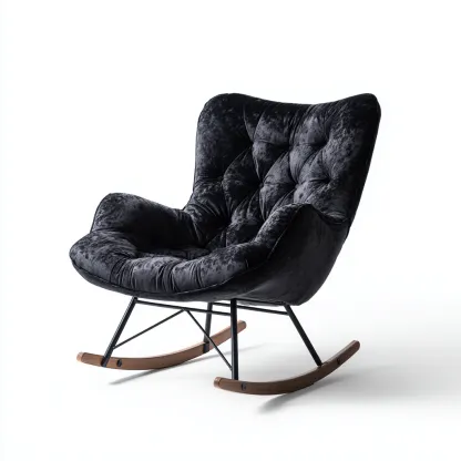 Sedia a dondolo - Tessuto vellutato - Metallo - Legno - 85x78x95 cm - Nero - Design moderno - adatto al soggiorno-Nestleix