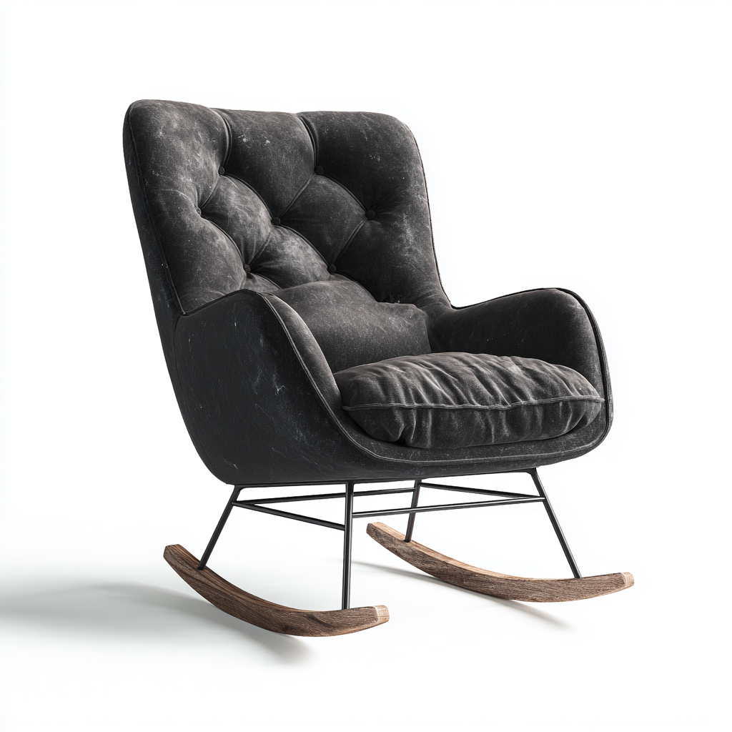 Sedia a dondolo - Tessuto vellutato - Metallo - Legno - 84x76x98 cm - Nero - Design moderno - adatto al soggiorno-Nestleix