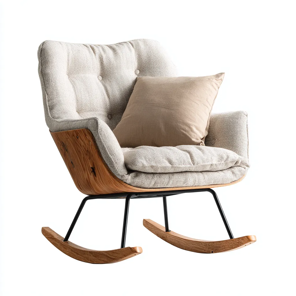 Sedia a dondolo - Tessuto - Legno - Metallo - 75x70x85 cm - Beige - Legno - Design moderno - adatto al soggiorno-Nestleix