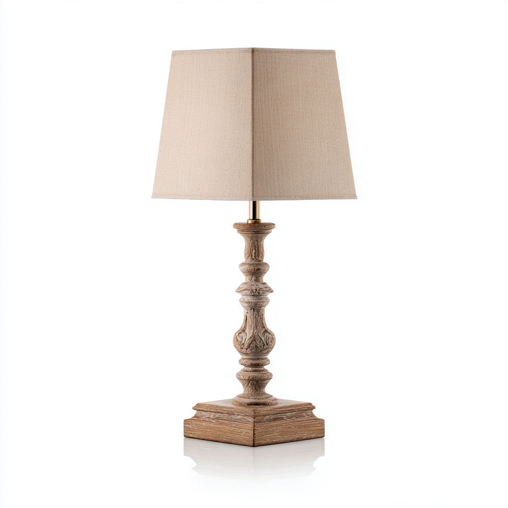 Lampada da tavolo in legno intagliato 20x20x55 cm - legno - beige - adatta al soggiorno e alla camera da letto - design classico-Nestleix