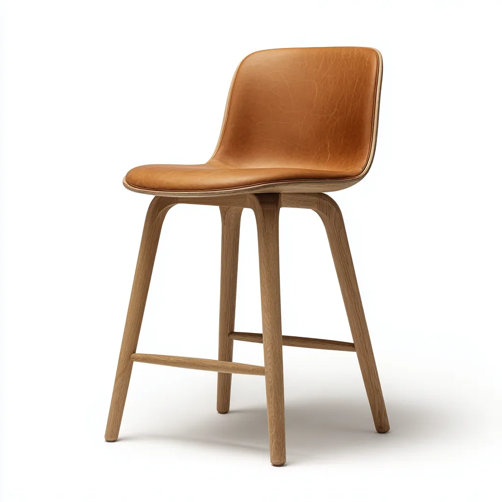 Sgabello da bar legno e pelle 48x47x98 cm marrone - legno naturale design nordico adatto per ristorante-Nestleix