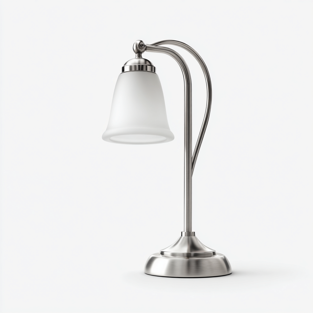 Lampada da tavolo in metallo spazzolato e vetro 19x19x44 cm - argento - bianco - adatta al soggiorno e allo studio - design moderno-Nestleix