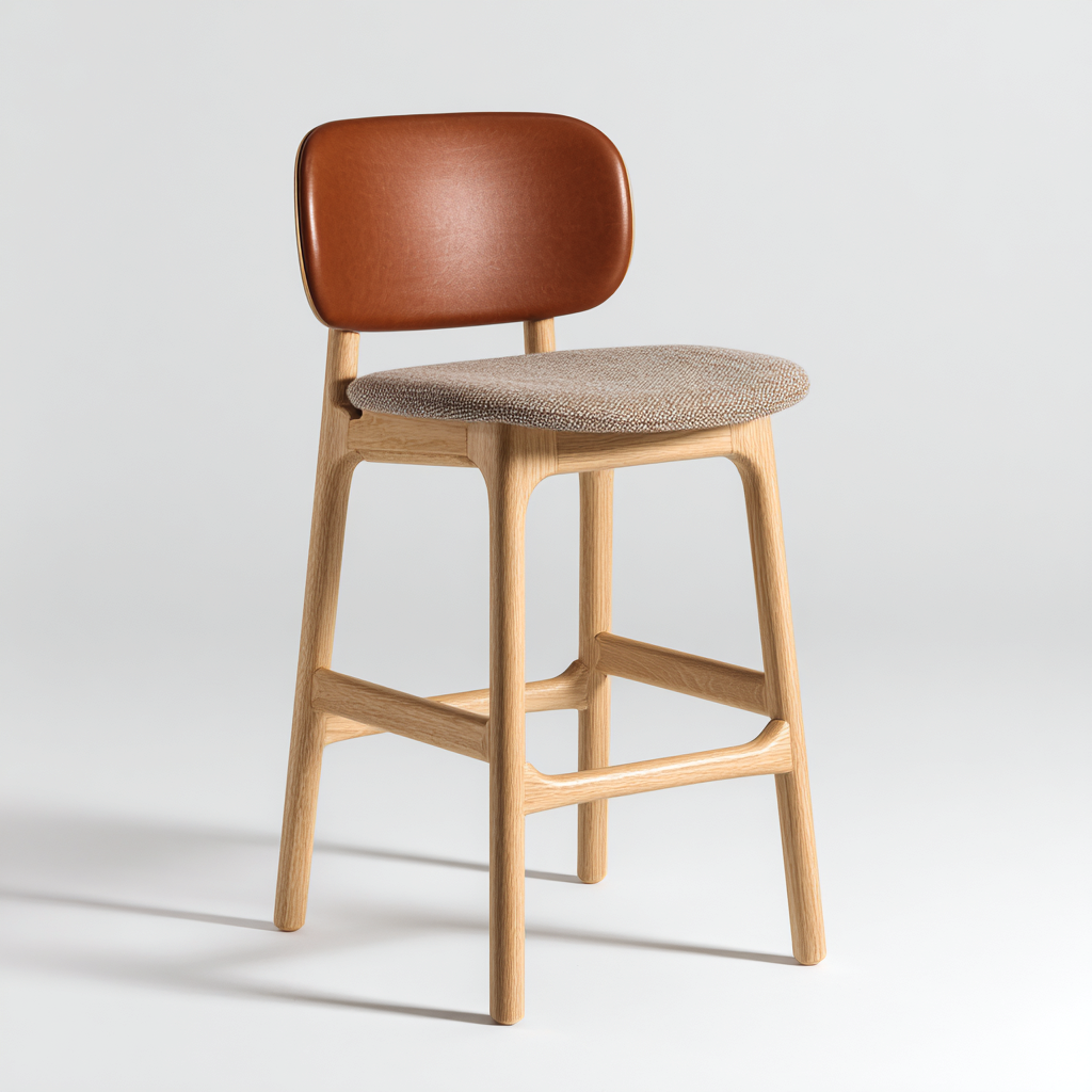 Sgabello da bar legno e pelle 46x47x98 cm marrone - legno naturale design nordico adatto per ristorante-Nestleix