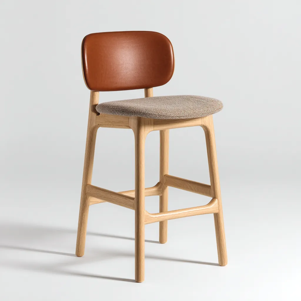 Sgabello da bar legno e pelle 46x47x98 cm marrone - legno naturale design nordico adatto per ristorante-Nestleix