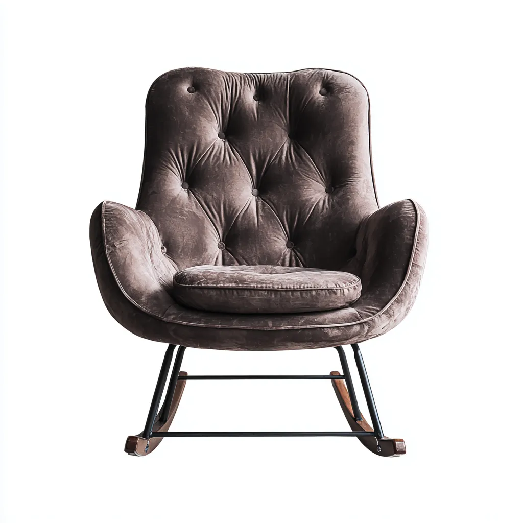 Sedia a dondolo - Tessuto vellutato - Metallo - Legno - 84x78x100 cm - Marrone scuro - Design moderno - adatto al soggiorno-Nestleix