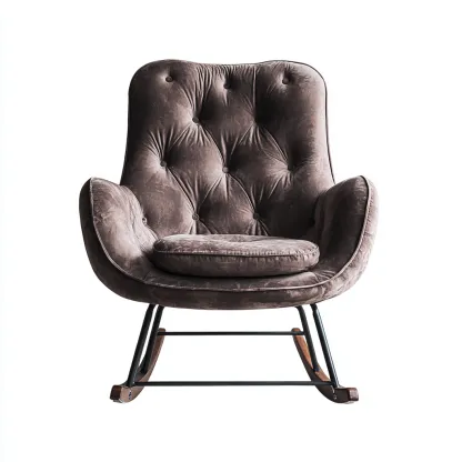 Sedia a dondolo - Tessuto vellutato - Metallo - Legno - 84x78x100 cm - Marrone scuro - Design moderno - adatto al soggiorno-Nestleix