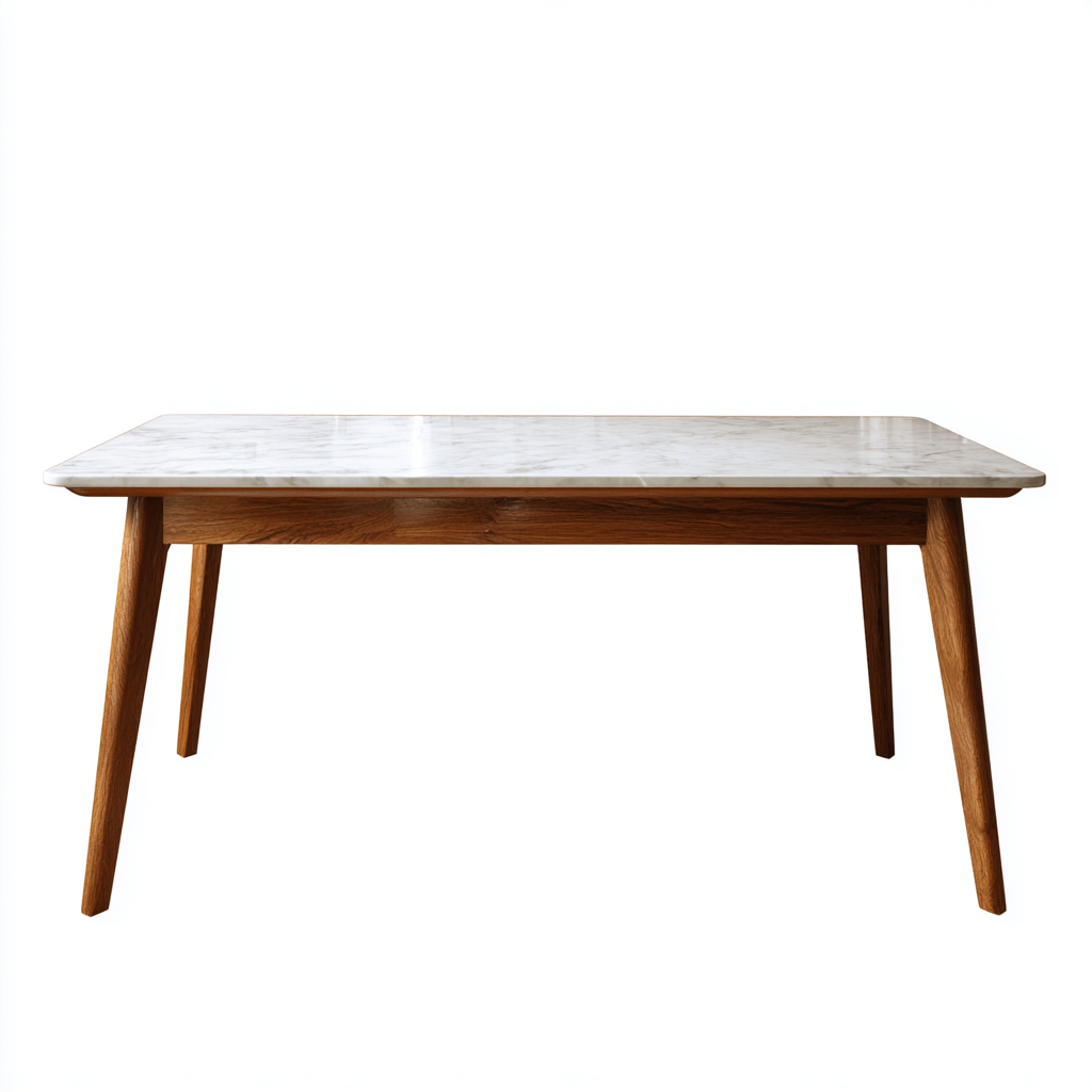 Tavolo da pranzo in marmo e legno 140x80x75 cm - bianco e legno scuro - design moderno per sala da pranzo-Nestleix