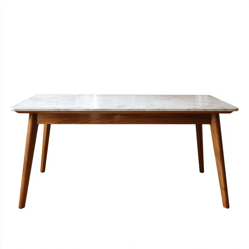 Tavolo da pranzo in marmo e legno 140x80x75 cm - bianco e legno scuro - design moderno per sala da pranzo-Nestleix