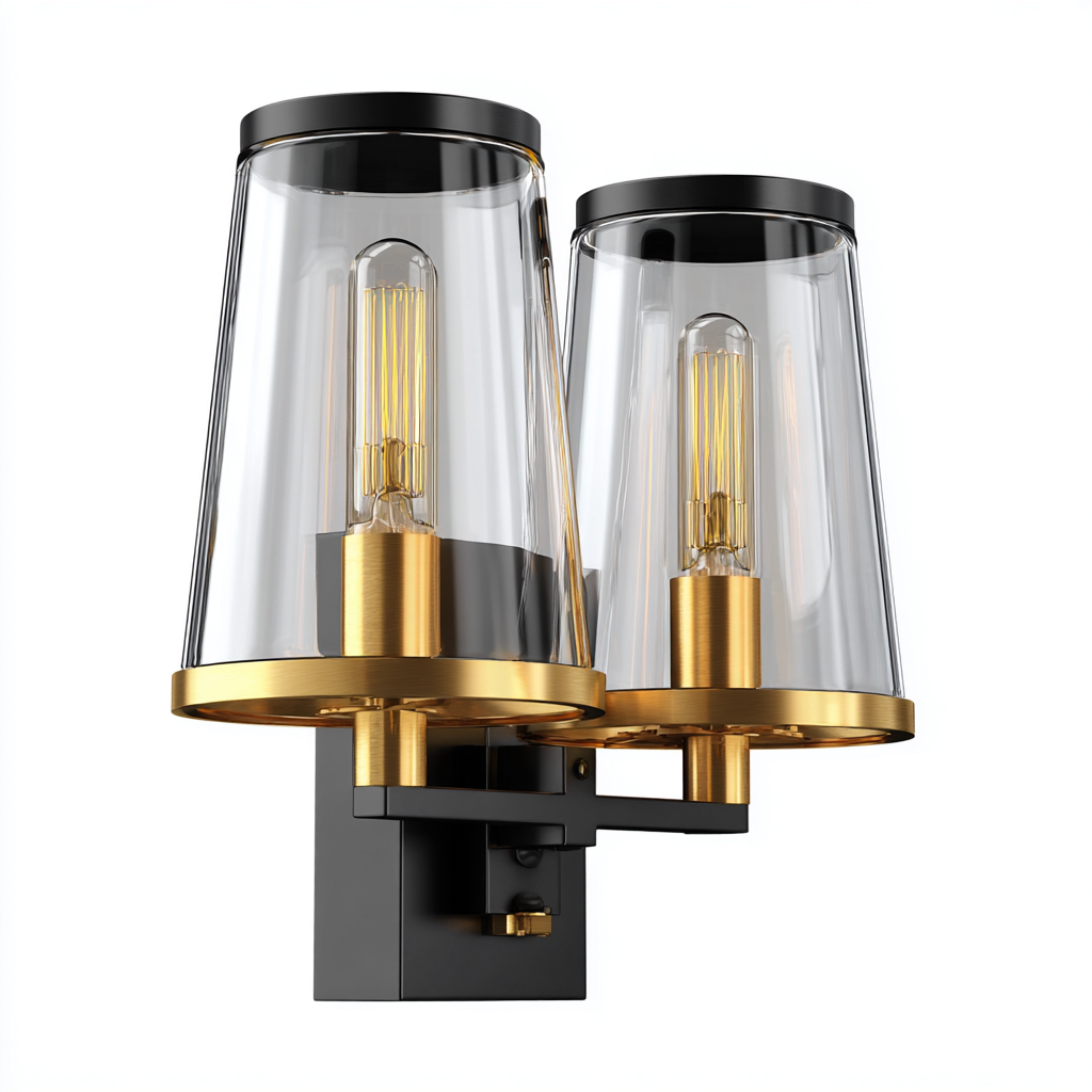 Applique metallo e vetro 16x24x28 cm nero - oro - trasparente per soggiorno stile moderno-Nestleix