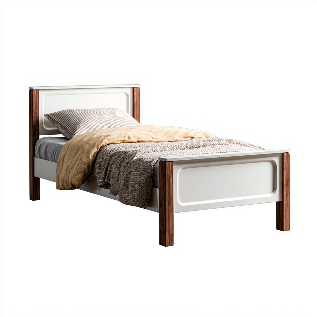 Letto singolo legno 200x100x85 cm bianco - noce per camera da letto stile moderno-Nestleix