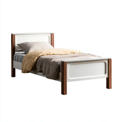 Letto singolo legno 200x100x85 cm bianco - noce per camera da letto stile moderno-Nestleix