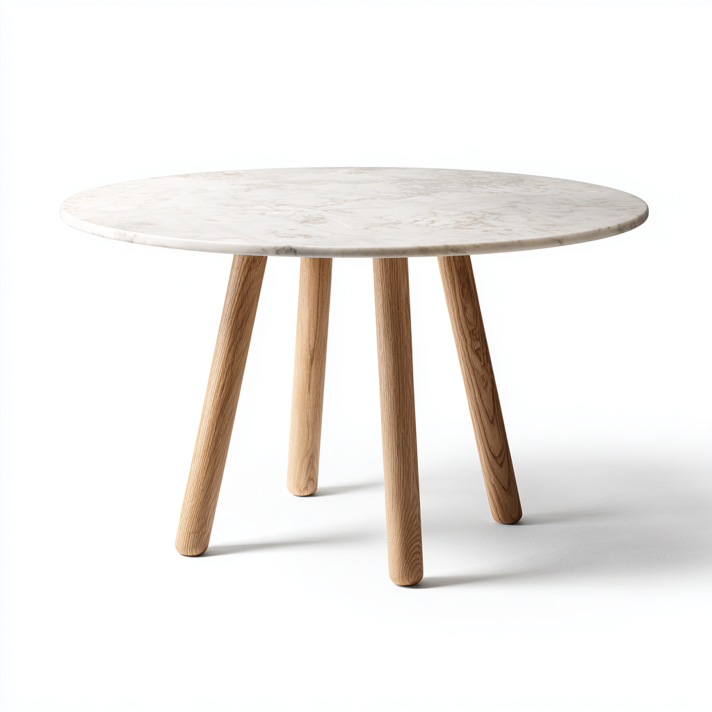 Tavolo da pranzo in marmo e legno 110x110x75 cm - legno naturale - design moderno per sala da pranzo-Nestleix