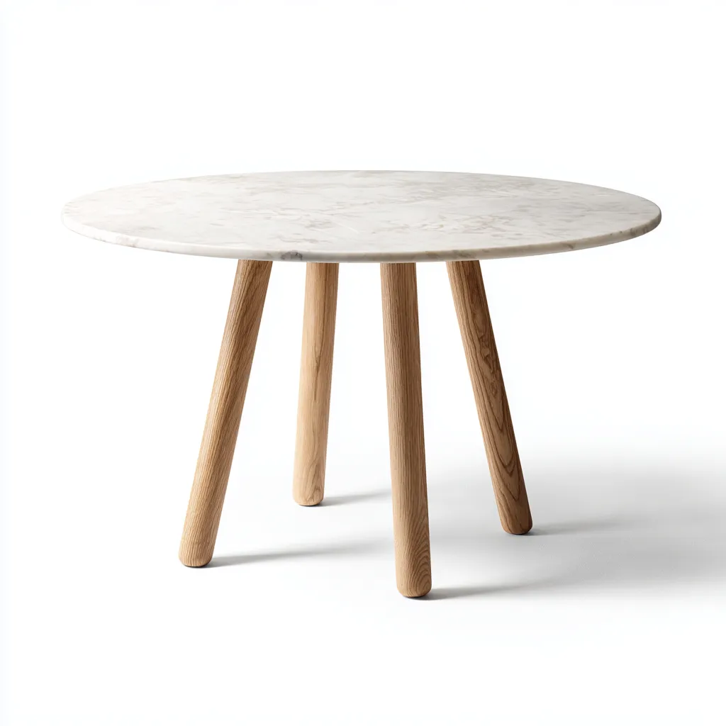 Tavolo da pranzo in marmo e legno 110x110x75 cm - legno naturale - design moderno per sala da pranzo-Nestleix