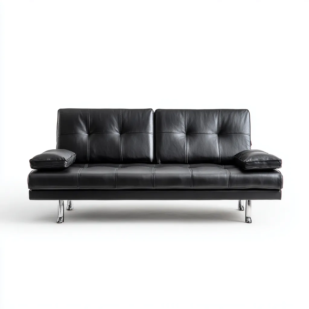 Divano lineare - Pelle - Metallo - 185x80x82 cm - Nero - Design moderno adatto al soggiorno-Nestleix