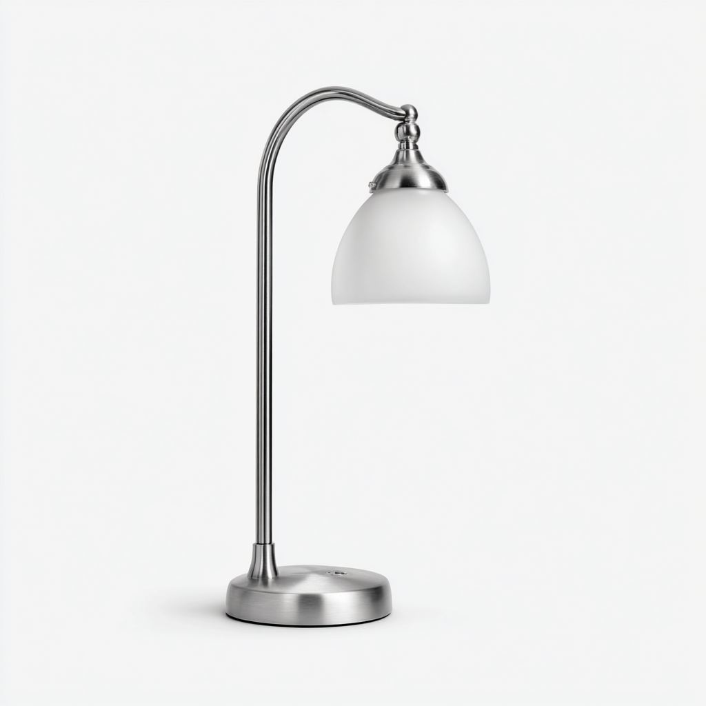 Lampada da tavolo in metallo spazzolato e vetro 18x18x42 cm - argento - bianco - adatta al soggiorno e allo studio - design moderno-Nestleix