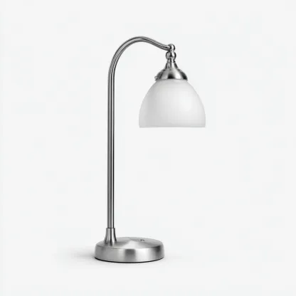 Lampada da tavolo in metallo spazzolato e vetro 18x18x42 cm - argento - bianco - adatta al soggiorno e allo studio - design moderno-Nestleix