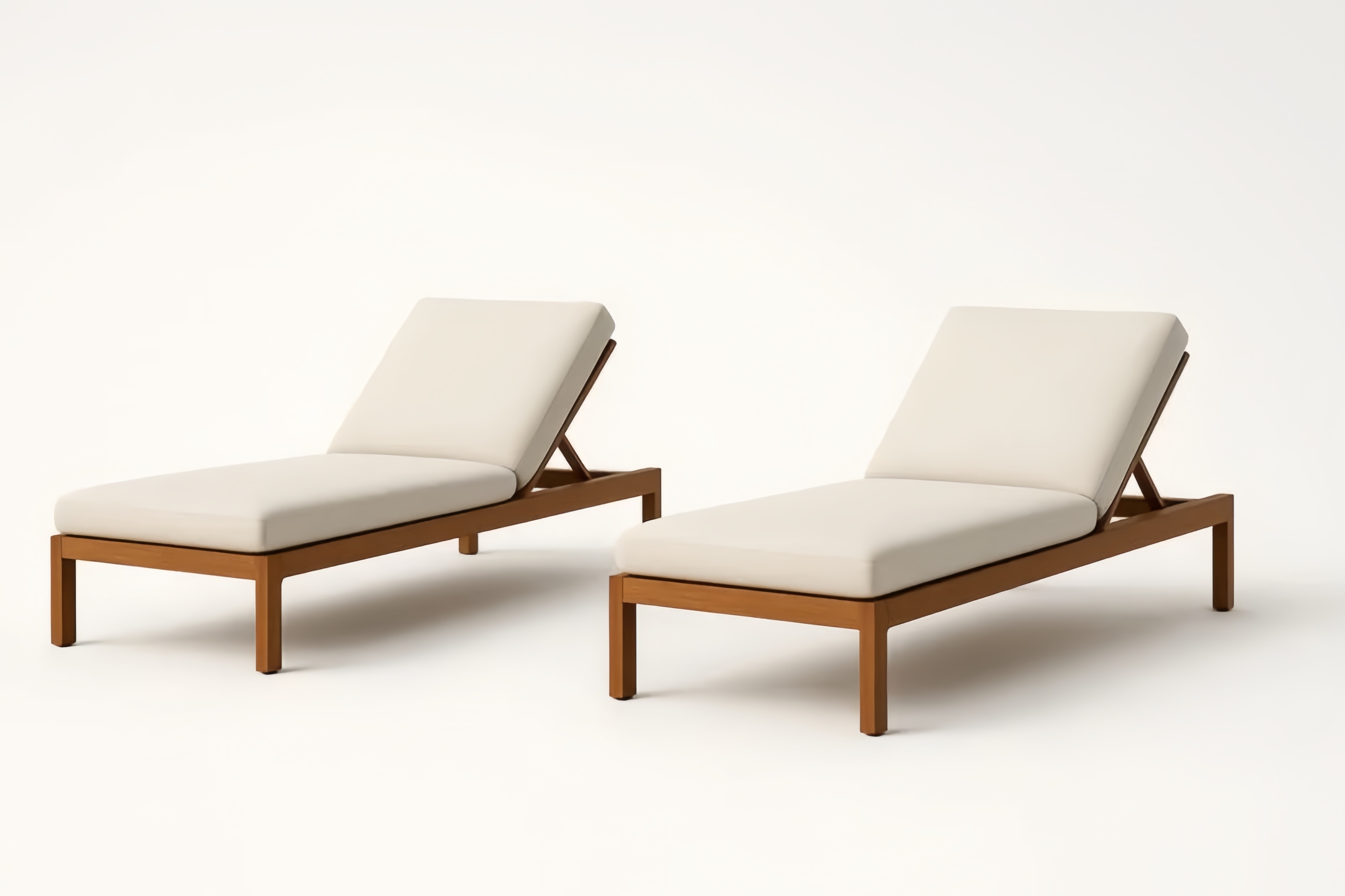 Chaises longues en bois avec coussins en polyester réglables ensemble de 2 Beige