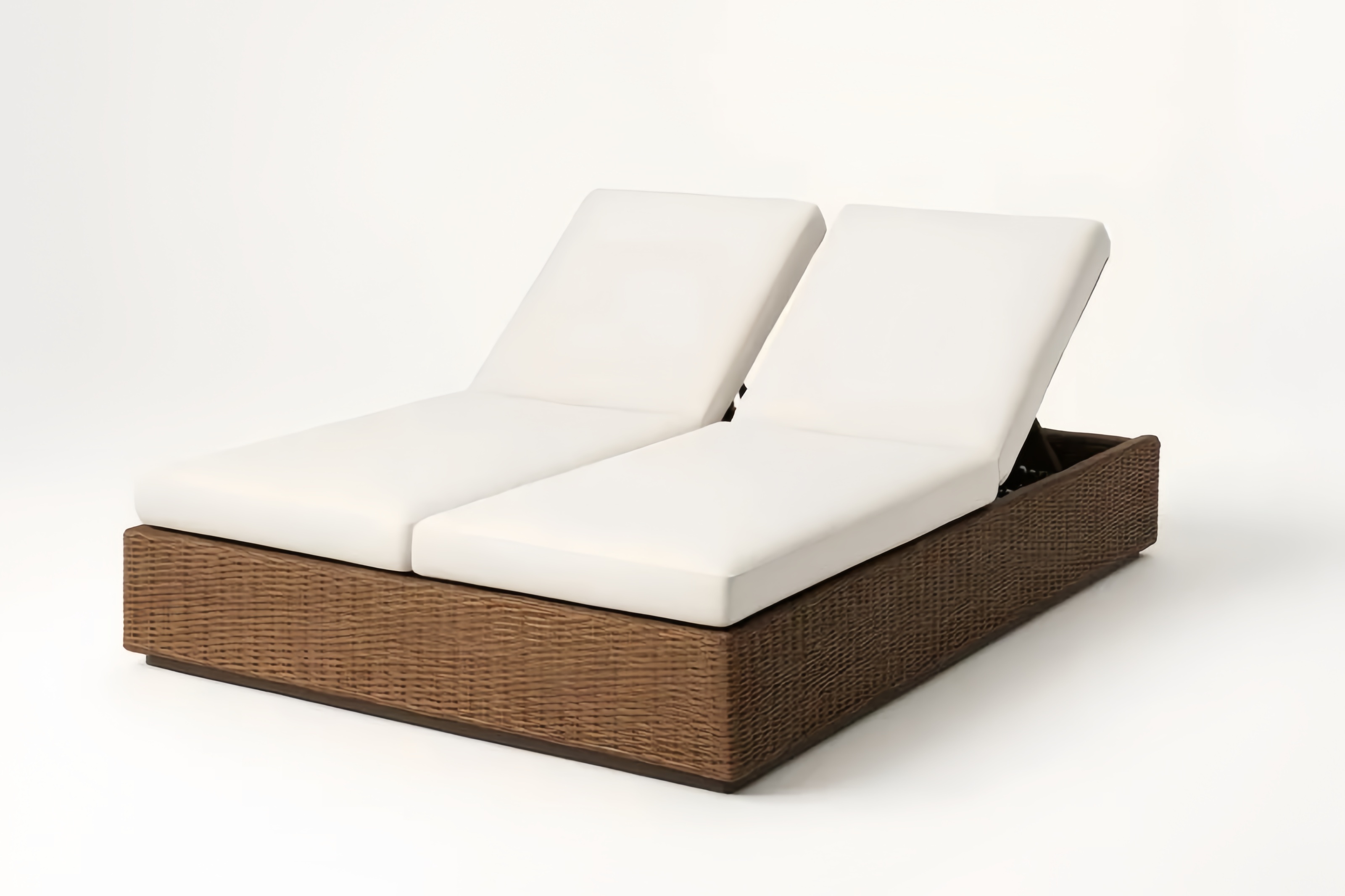 Transat double en résine tressée coussins blanc réglable