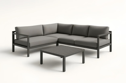Ensemble de salon de jardin en aluminium gris avec coussins en polyester