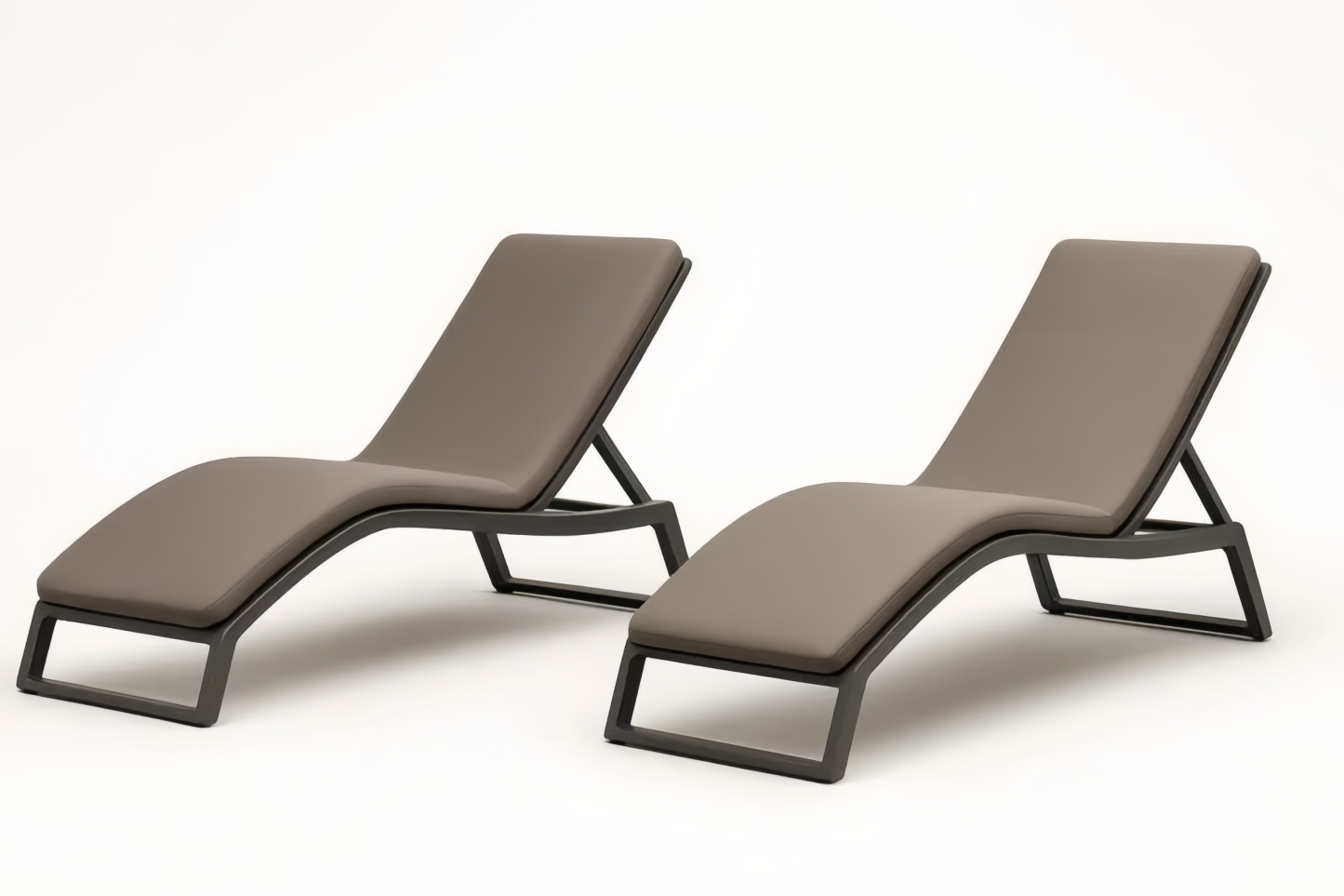 Ensemble de deux chaises longues extérieures en aluminium et tissu marron