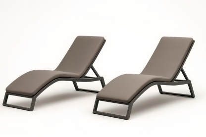 Ensemble de deux chaises longues extérieures en aluminium et tissu marron