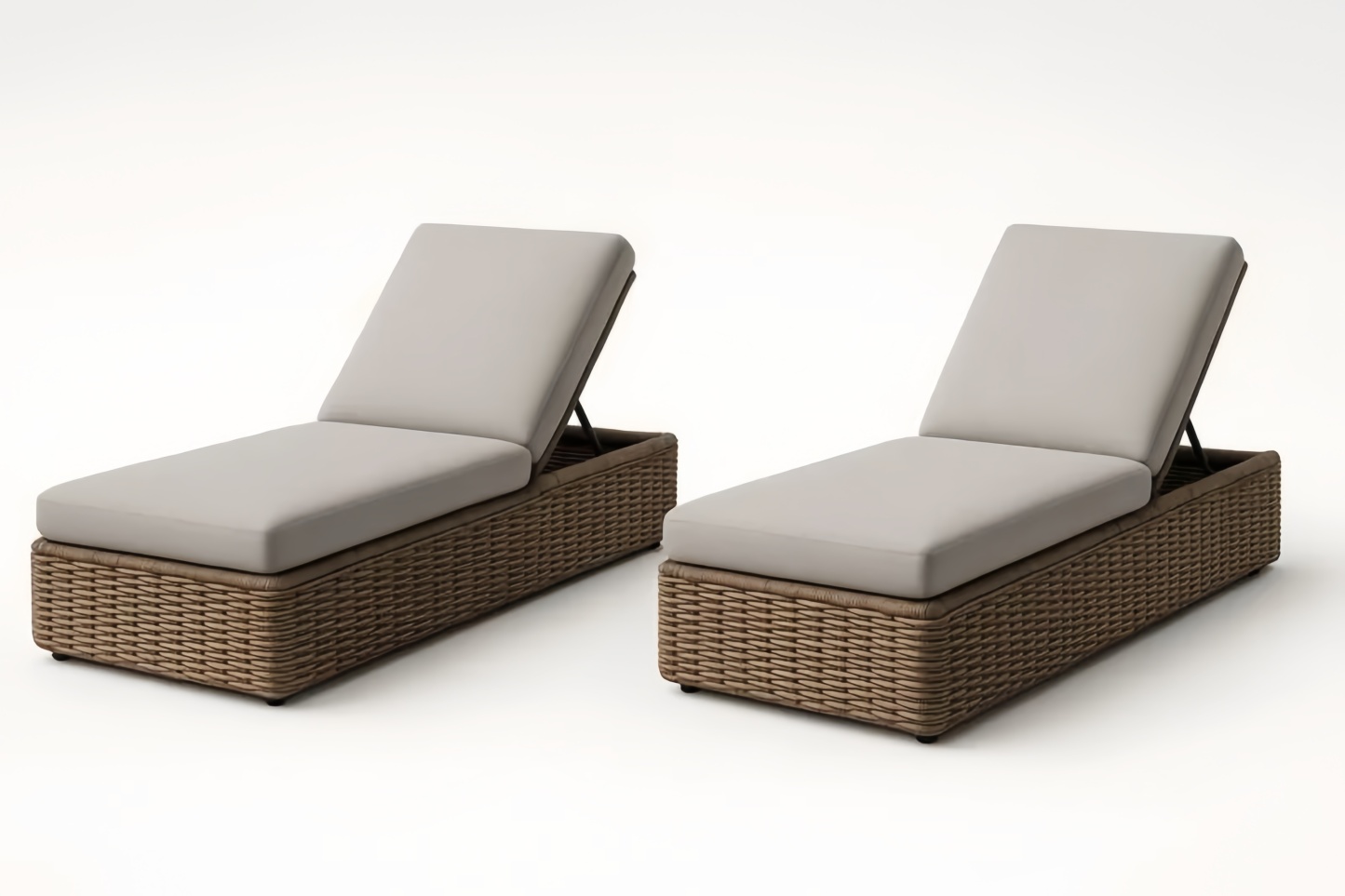 Ensemble de 2 chaises longues en résine tressée réglables coussins gris