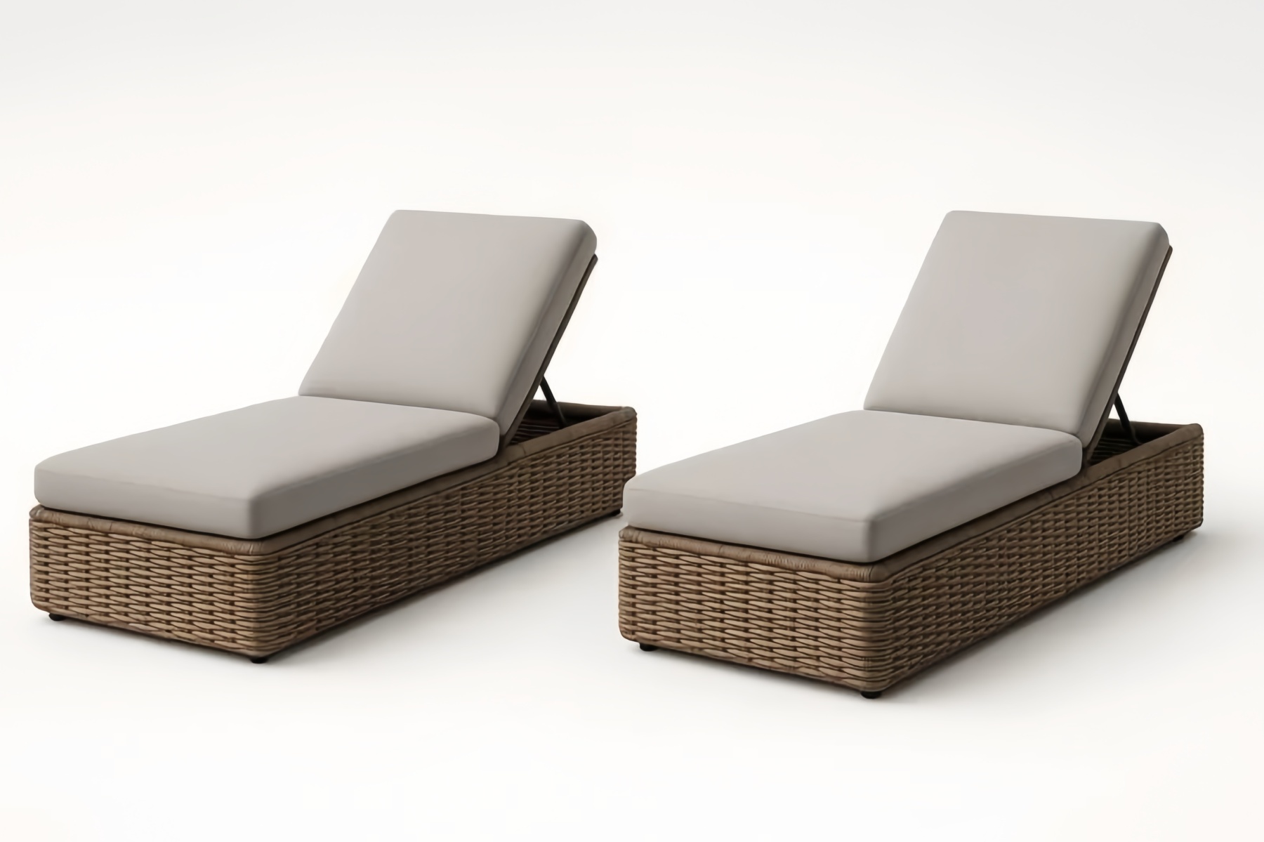 Ensemble de 2 chaises longues en résine tressée réglables coussins gris