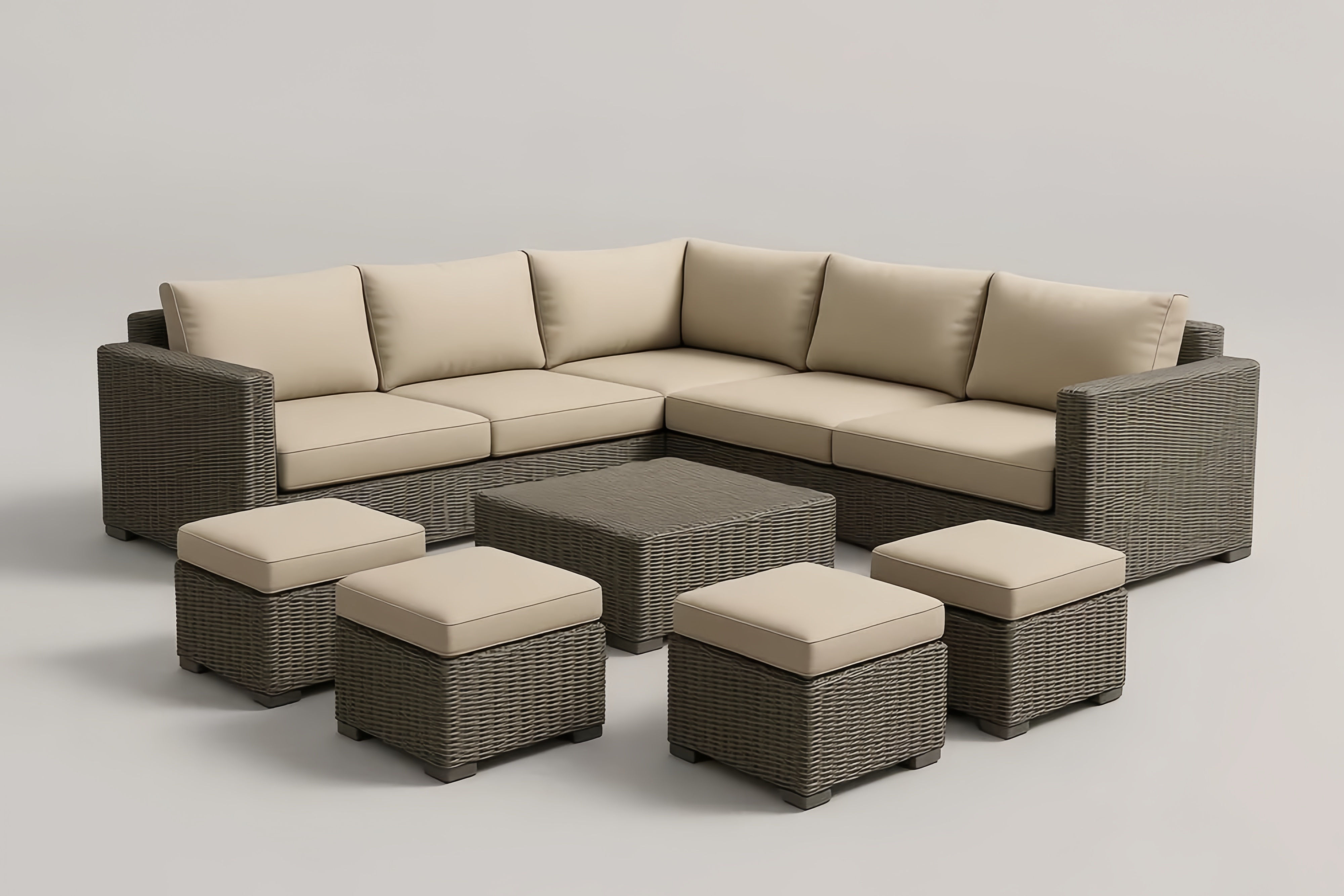 Ensemble de salon d'angle de jardin en résine tressée beige