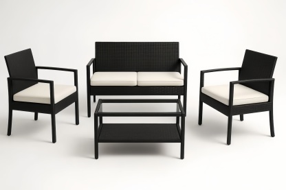 Ensemble de jardin en résine tressée avec canapé et coussins crème