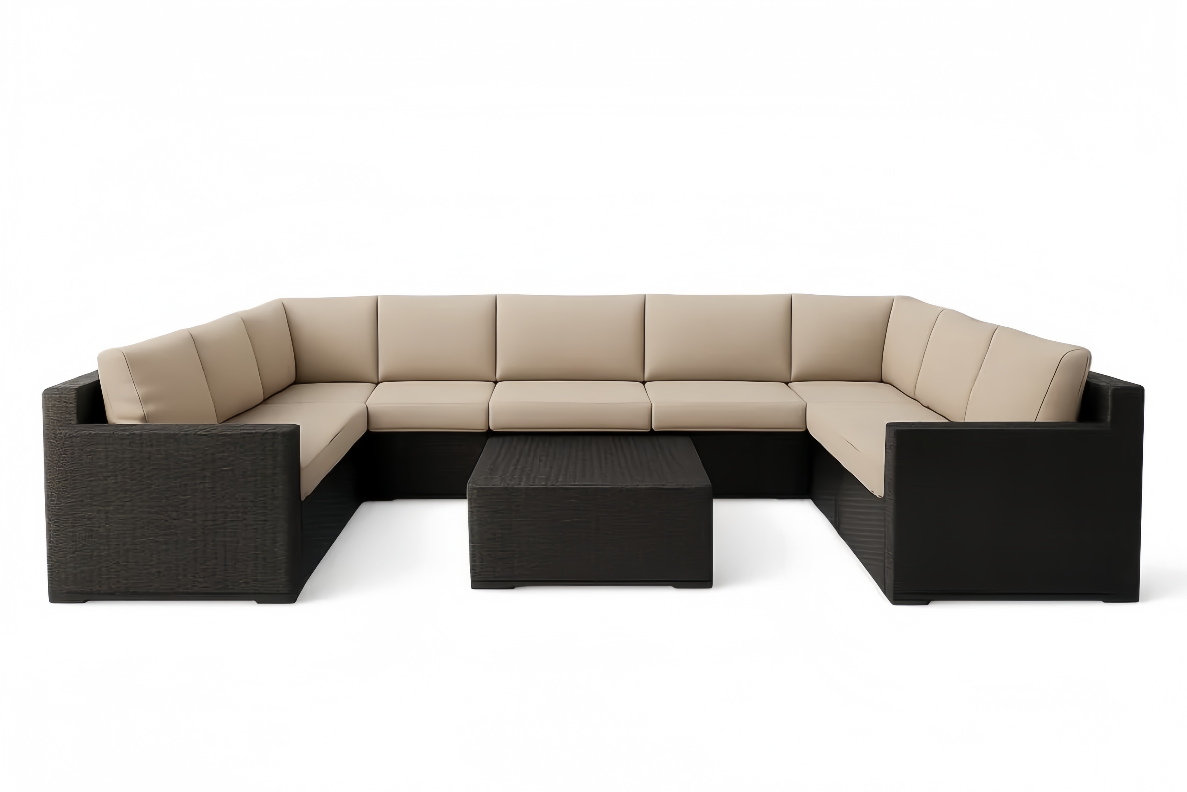 Ensemble de salon d'angle de jardin en résine tressée Beige et Brun avec table