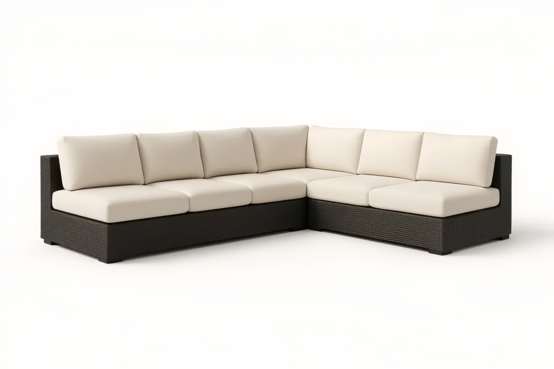 Canapé d'angle en résine tressée avec coussins en tissu polyester beige 249x190x66cm