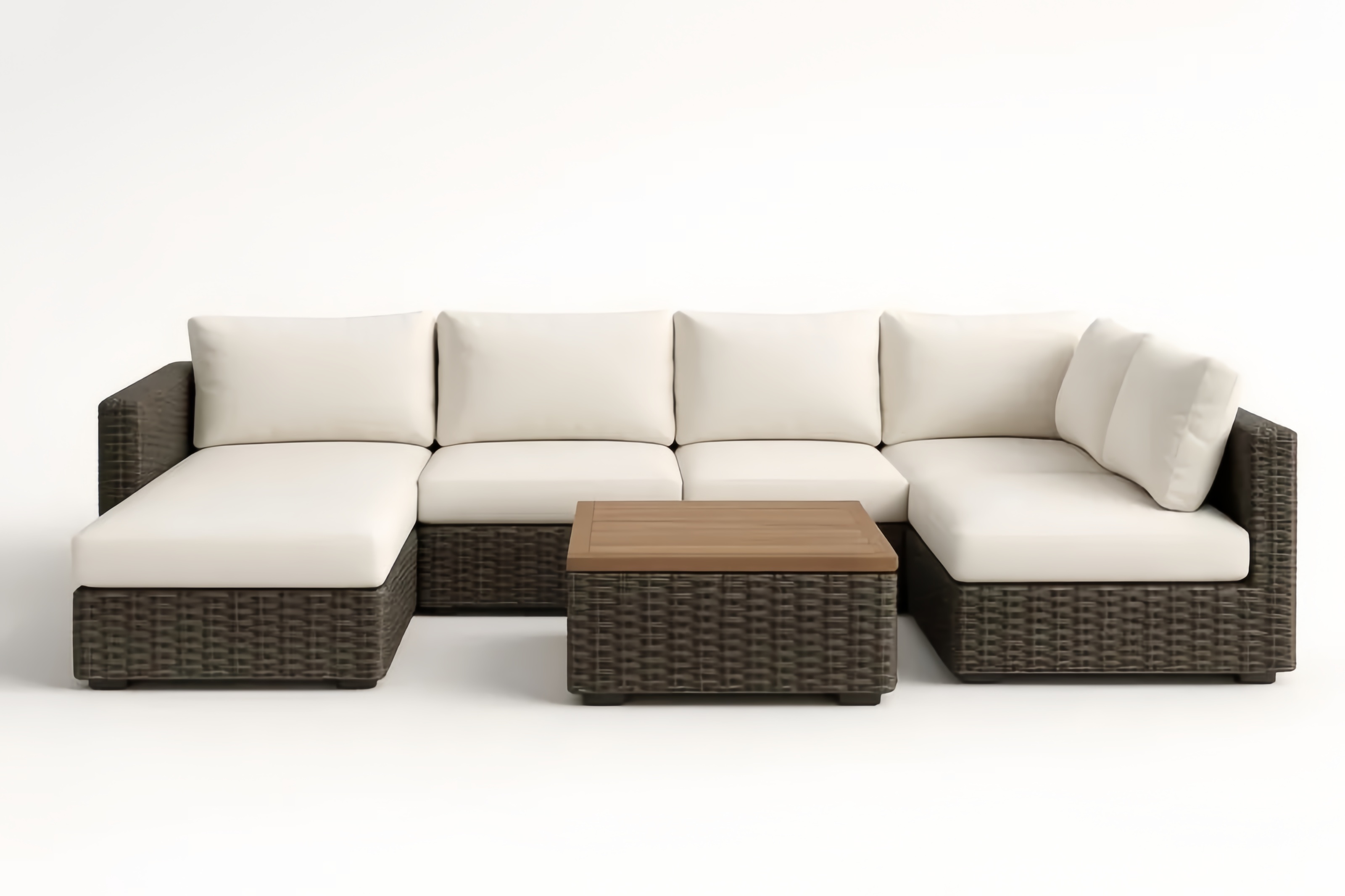 Ensemble de canapé d'angle modulable en résine tressée avec table basse