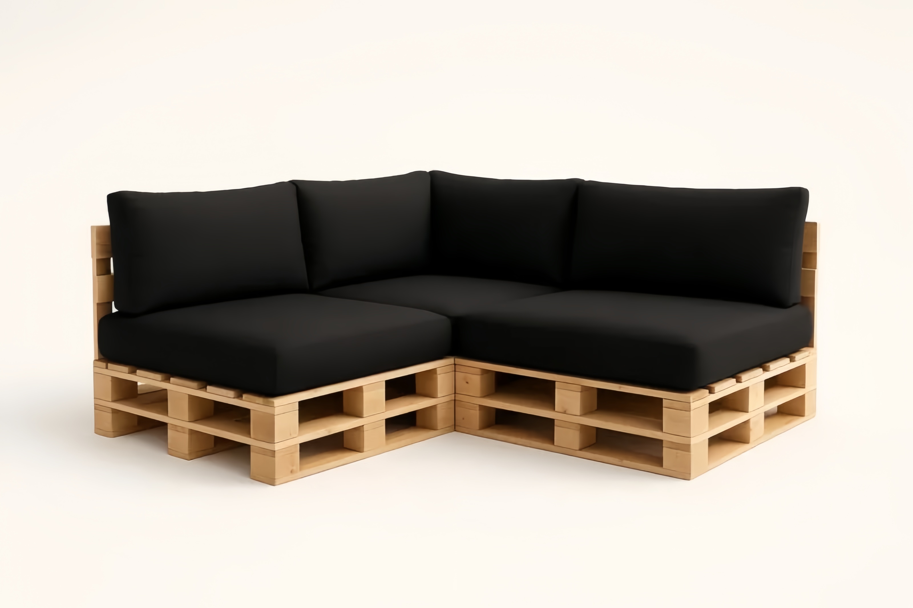 Canapé d'angle en bois et tissu noir