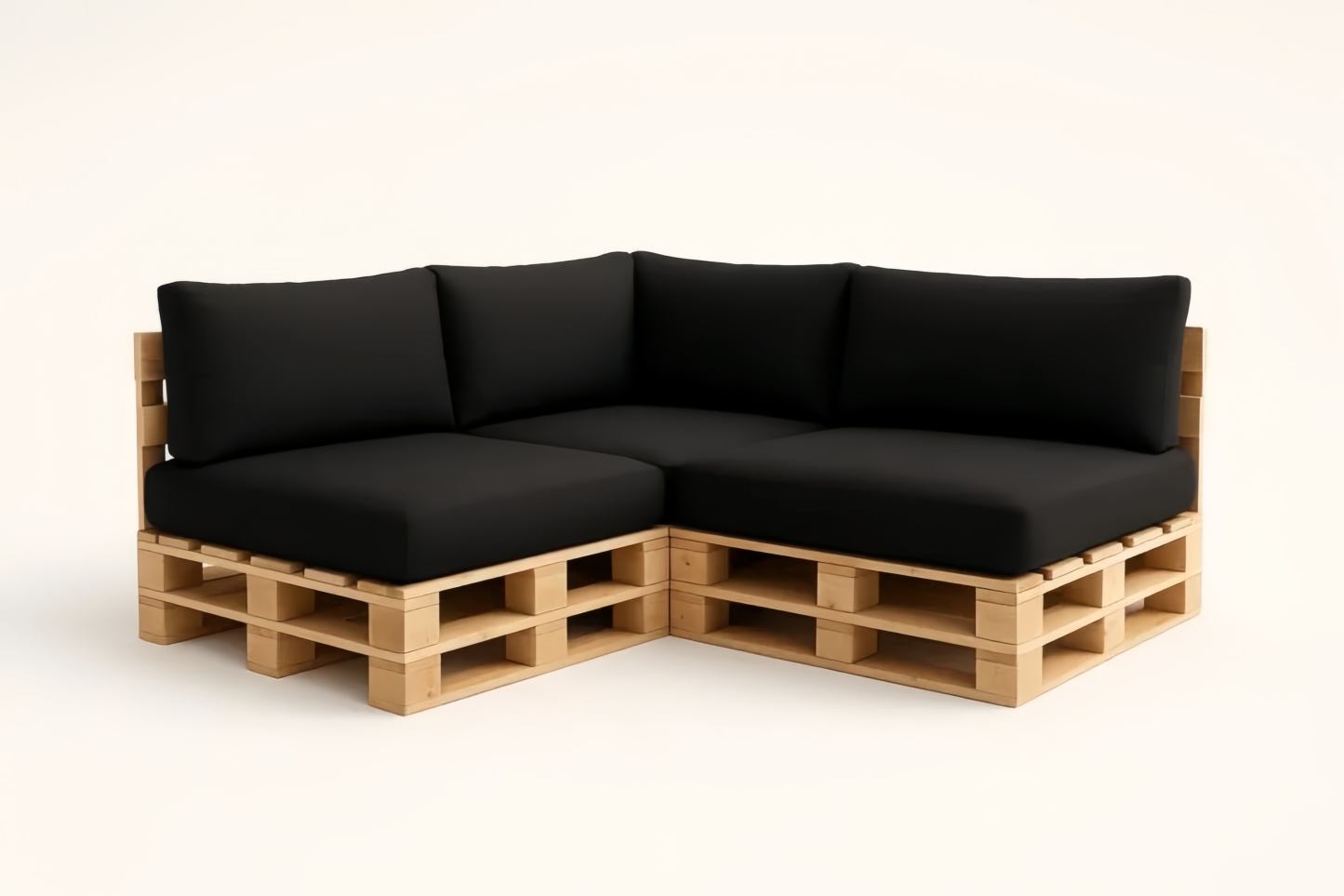 Canapé d'angle en bois et tissu noir