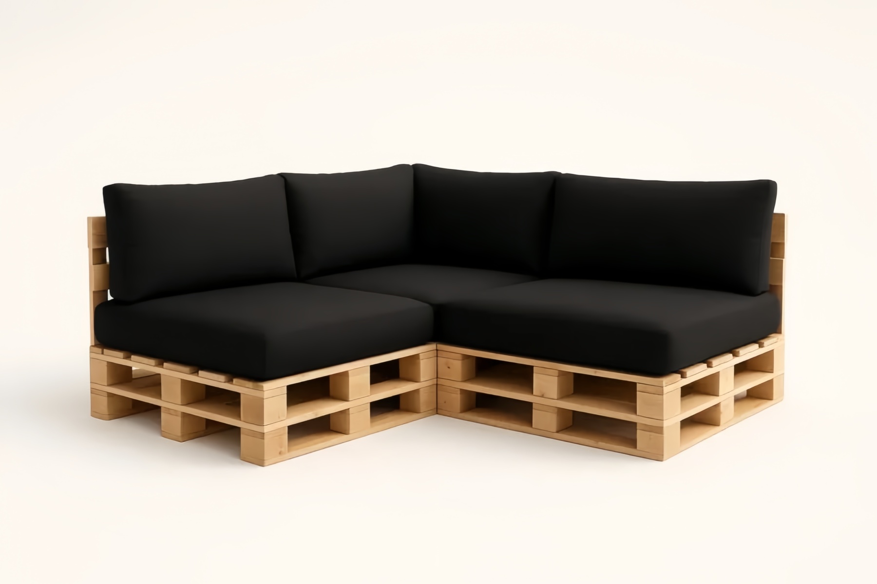 Canapé d'angle en bois et tissu noir