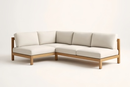 Canapé d'angle en bois et tissu beige