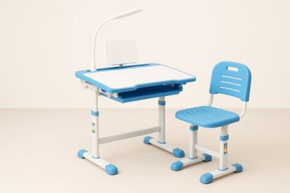 Children's Adjustable Study Desk Set with Chair and Lamp Blue Plastic and Metal