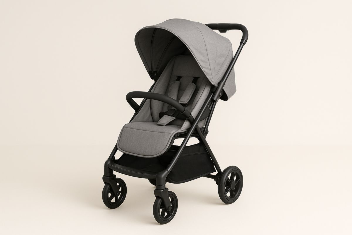 Baby Stroller with Aluminium Frame and Grey Polyester Fabric