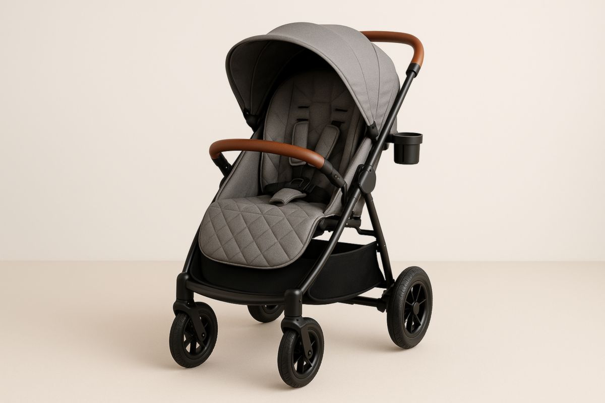Baby Stroller with Adjustable Seat and Storage Grey Polyester 100cm x 60cm x 110cm