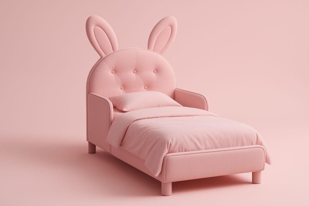 Children's Upholstered Bed with Bunny Ears Pink Single Size