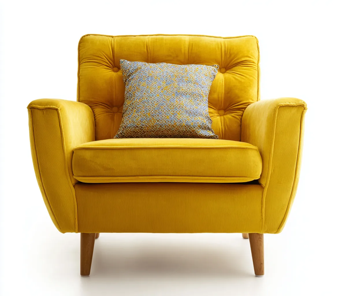 Poltrona in tessuto - 88x82x95 cm - giallo/legno naturale - ideale per salotto-Interiorosa